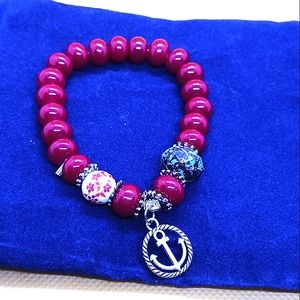 Nautical Themed Burgandy Stretch Bracelet